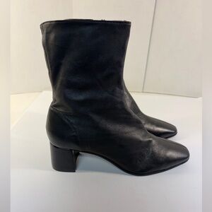 Zara Womens Side Zip Block Heel Square Toe Booties Black Leather Size 40 / 9 9.5